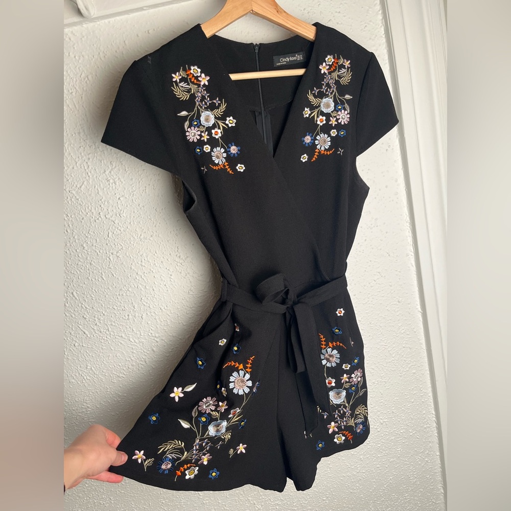 Floral Embroidered Black romper